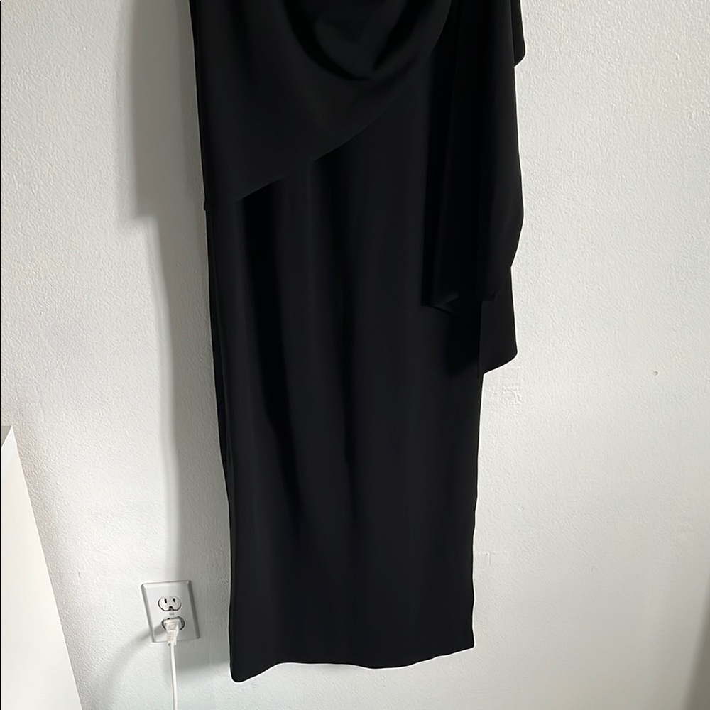 Badgley Mishka Black Halter, Ruched Side Slit Evening Gown - Picture 5 of 13